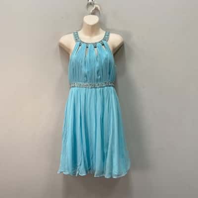 Forever New Womens  Size 8 Mini Dress Light Blue 100% Silk