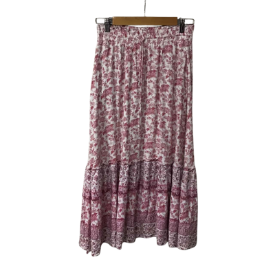 Just Jeans Womens Size XS White / Pink Floral Elastic Waist Midi Skirt