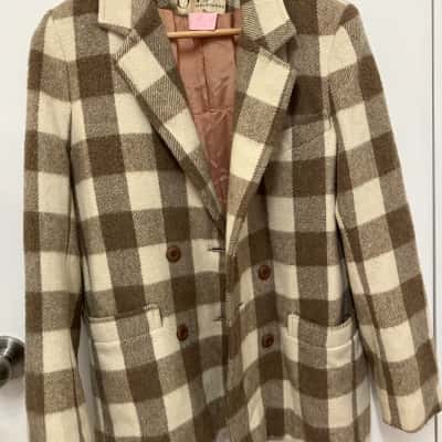  Vintage Womens  Size 12 Blazer Brown / Checked WOOL