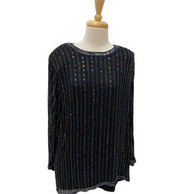 Vintage Black Sequin Top.  Size 8 