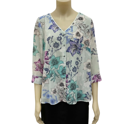 Liz Jordan Womens  Size 14 3/4 Sleeve Top Floral 
