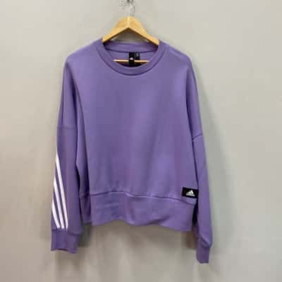 Adidas Womens  Size L Cropped Jumper Purple / White 