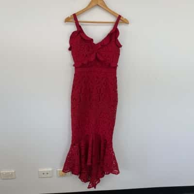 Two Sisters Red Lace Sleeveless Bodycon Midi Dress  Size 8 