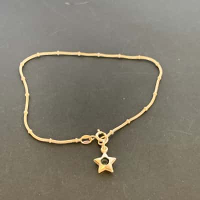  Italian Sterling Silver Station Bead Chain Bracelet with Star Charm
