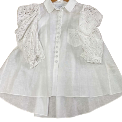 Joslin Women's  Size 8 White Puffed 3/4 Sleeve Shirt 