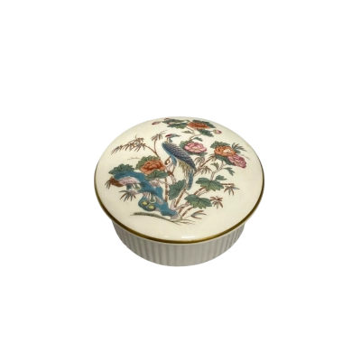 Wedgwood Kutani Crane Lidded Trinket box round fine bone China with box