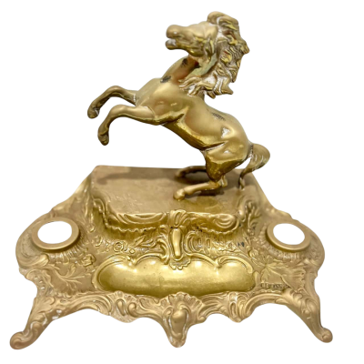 Vintage Brass Rearing Horse Ink Well Holder 