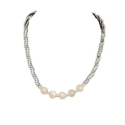  Womens Beaded Gemstone Necklace Black  / Pink  