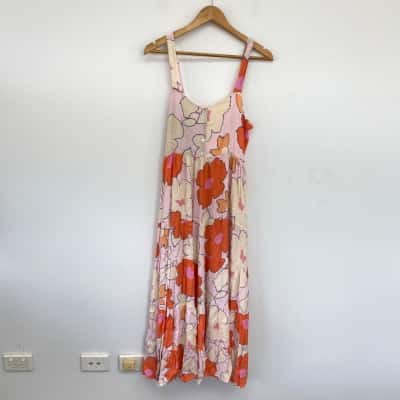 Mister Zimi Beige Orange Floral Maxi Dress  Size 10 