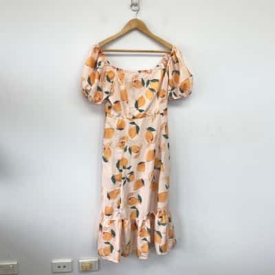 Minx & Moss Orange Pattern Short SLeeve Midi Dress  Size 12 