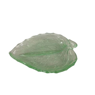 Vintage Uranium Glass Divided Leaf Serving Tray 
