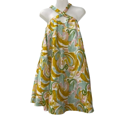 Steele Reims Dress in Vibrant Yellow Green and Pink Retro Swirls Size M