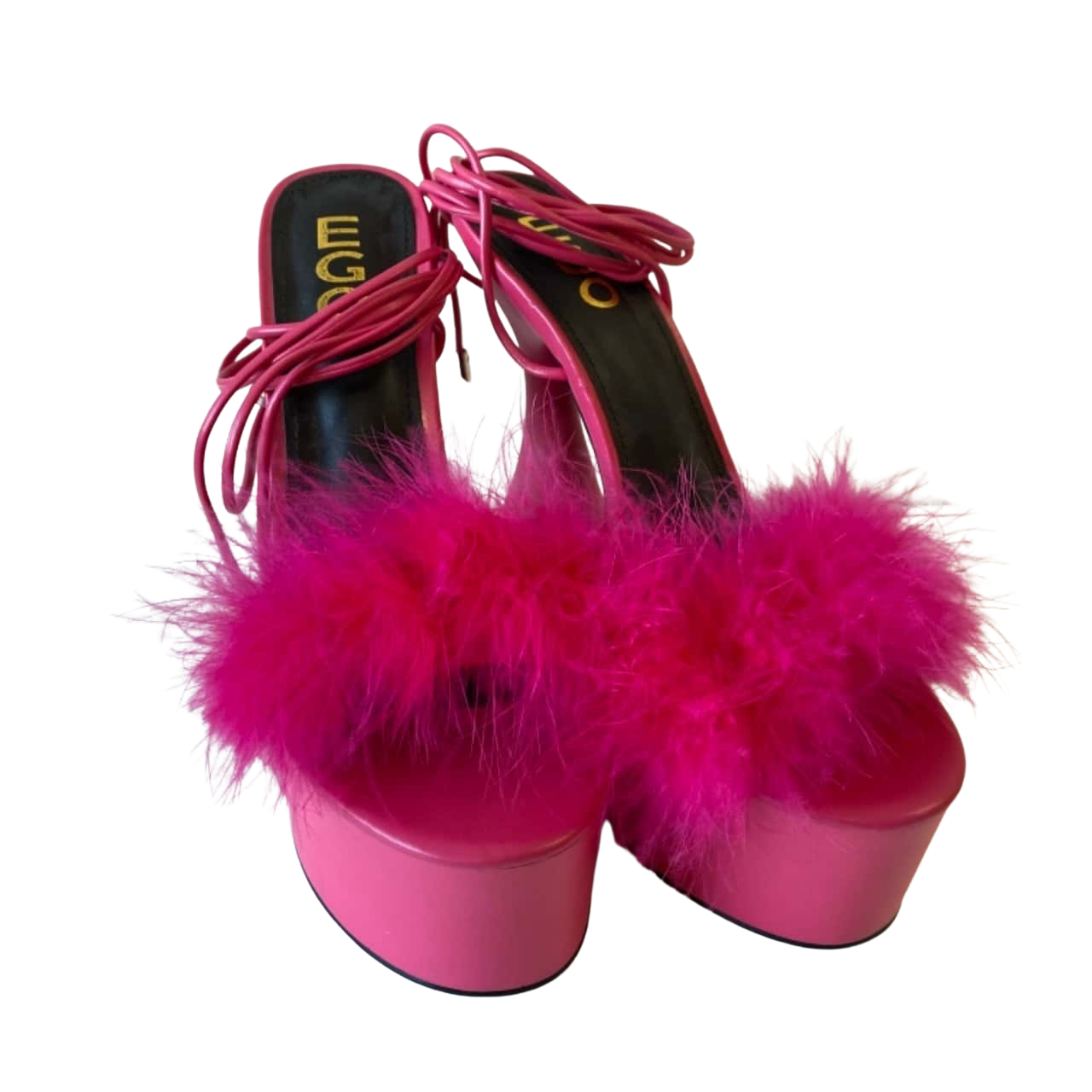 Ego Women's Size 8(UK6) Pink Platform Shoe with Feathers