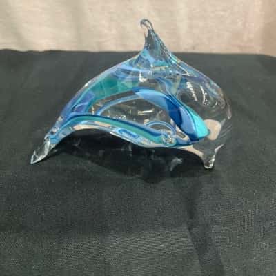 Hokitika Glass Studio Glass Dolphin -Blue