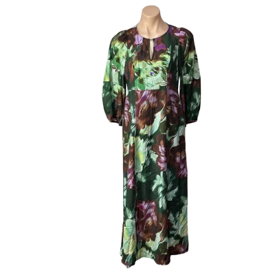 Sussan Womens Size 8 Green / Purple / Brown Floral Pattern Midi Dress 