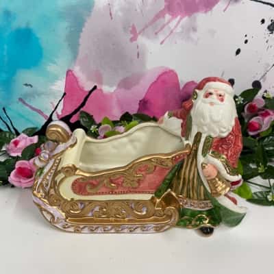 Christmas ceramic Santa with sleigh ornament 