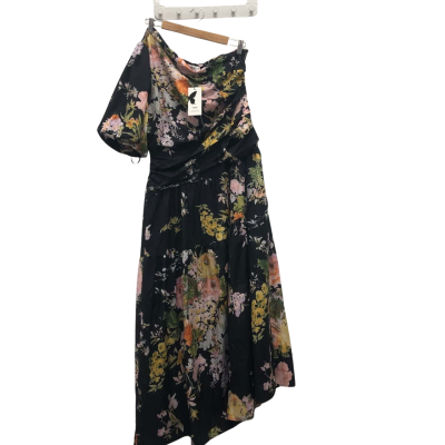 ST Frock Womens  Size 14 One Shoulder Maxi Dress Black  / Multicoloured BNWT