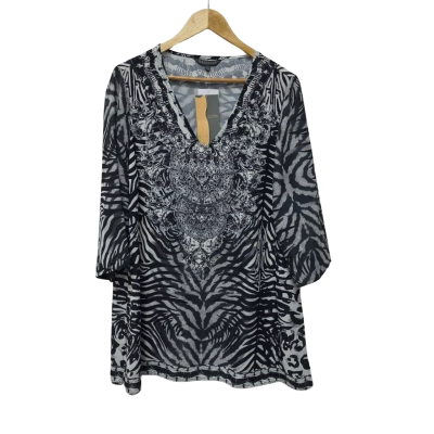 Liz Jordan Womens  Size 16 3/4 Sleeve Top Black  / Grey 