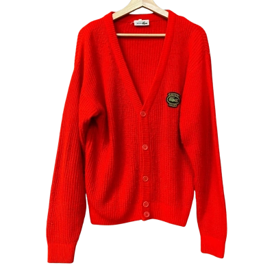 Vintage Lacoste Mens Size XL Red Cardigan 