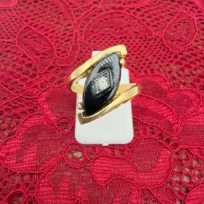 Vintage Onyx &  Clear stone 18K GE Ring size J