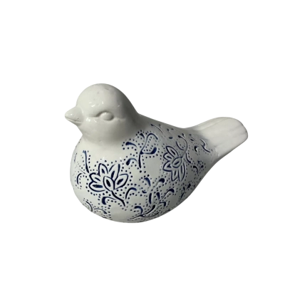 White / Blue Pattern Ceramic Bird Ornament