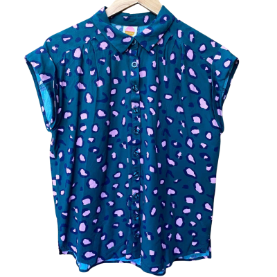 Miranda Murphy Teal/Pink Spot Pattern Shirt Size S