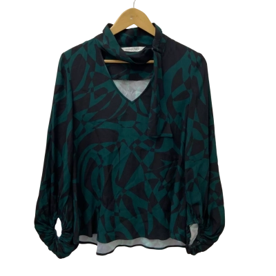 Veronika Maine Womens  Size 8 Long Sleeve Top Black  / Green 