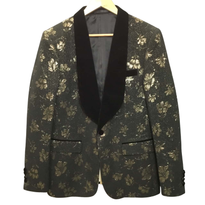 Marshalino Men’s  Size  50 Black & Gold Floral Slim Fit Blazer