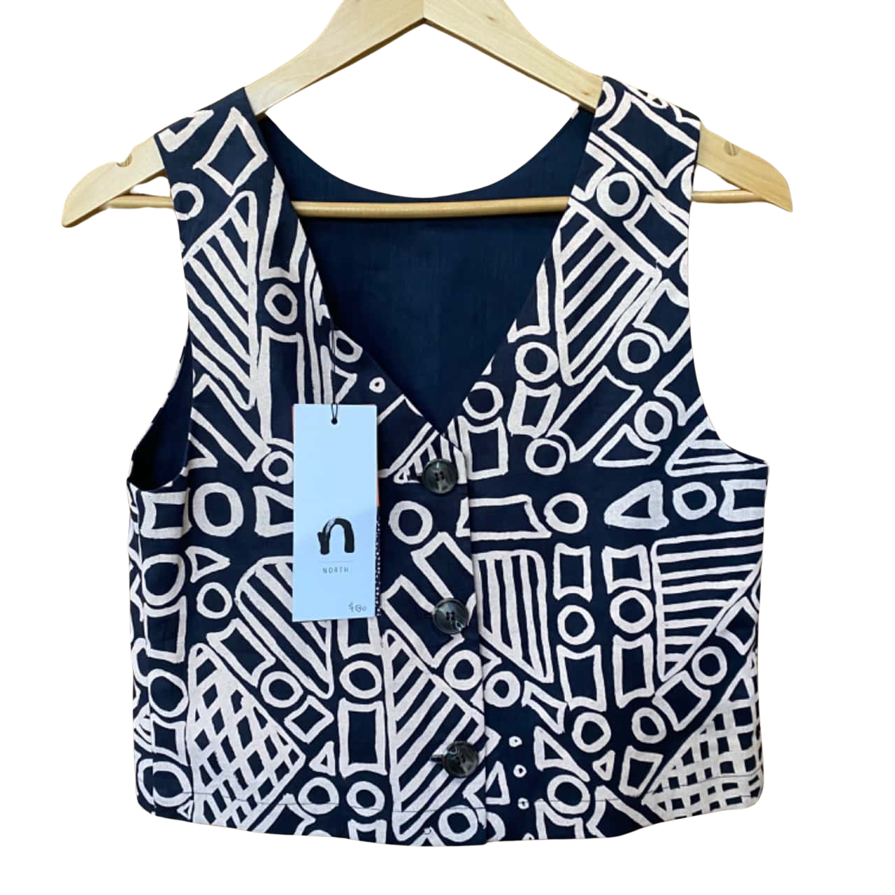 North Navy/Cream Patterned Linen Vest & Pants Set Size S(s)