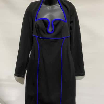SHEIKE LITTLE BLACK DRESS Size 12 Blue Piping