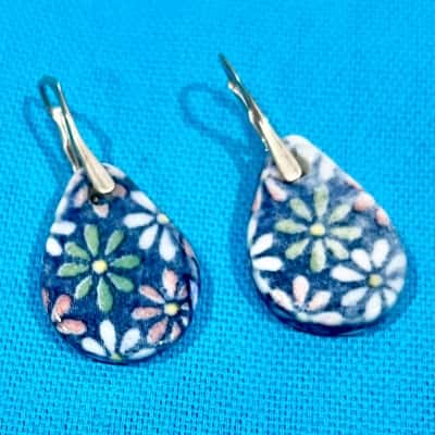 925 Floral Ceramic Drop Earrings