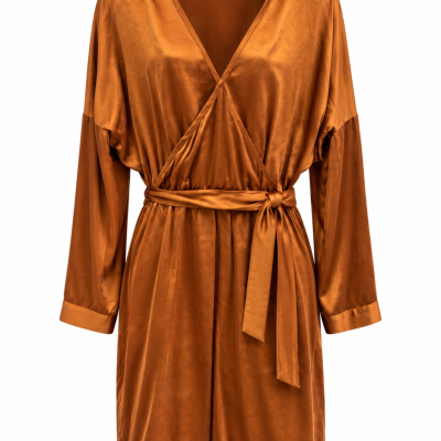 Pimlico & Mimosa Copper Silk Belted Shirt Dress – Size 10