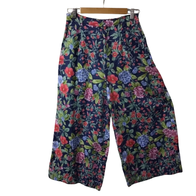 Jim Thompson Womens Size 8 Blue / Red / Pink / Green Floral Linen Wide Leg Pants