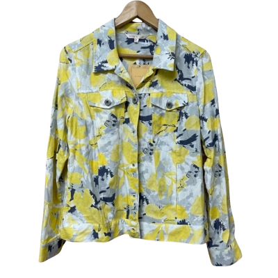 Noni B Womens  Size 8 Button Up Top Blue / Grey / White / Yellow 