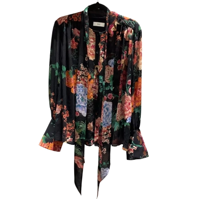 Cue Womens Size 6 Black Floral Shirt
