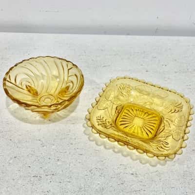 Vintage Amber Glass Dish & Bowl