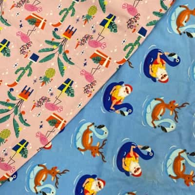 Blue Christmas Pattern (100cm x 155cm) And Pink Flamingo Christmas Pattern (200cm x 145cm) Fabric 