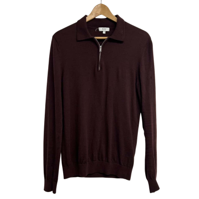 Reiss Mens Size S Maroon Quarter Zip Wool Jumper  
