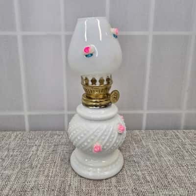 Vintage Small Milk Glass Oil Lamp 