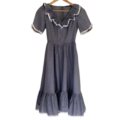 Vintage** Mr Simon.   Summer 80s Dress.  Denim Blue.   Size 10 