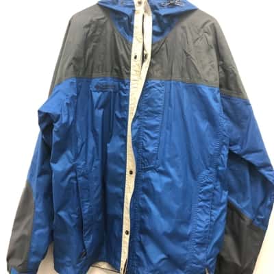 Columbia Mens  Size XLT Front Zipper / Hood Jacket / Raincoat Black  / Blue 