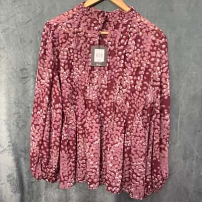 Basque Womens  Size 14 Burgundy Patterned blouse