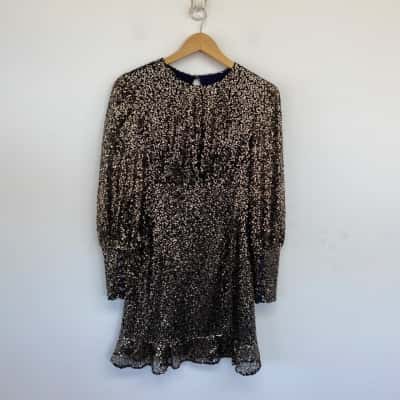 Misha Collection Gold Sequin Long Sleeve Mini Dress  Size 8 