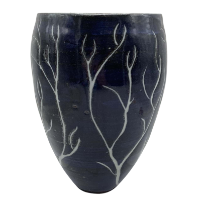 Blue glazed vase by Bridget Foley 20cm tall (CUBES)