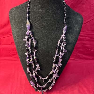  Women's Multi Strand Amethyst Chip Necklace Purple 