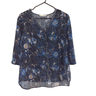 Odd molly Womens  Size 3 3/4 Sleeve Top Blue / Khaki / Navy Blue / Pattern 