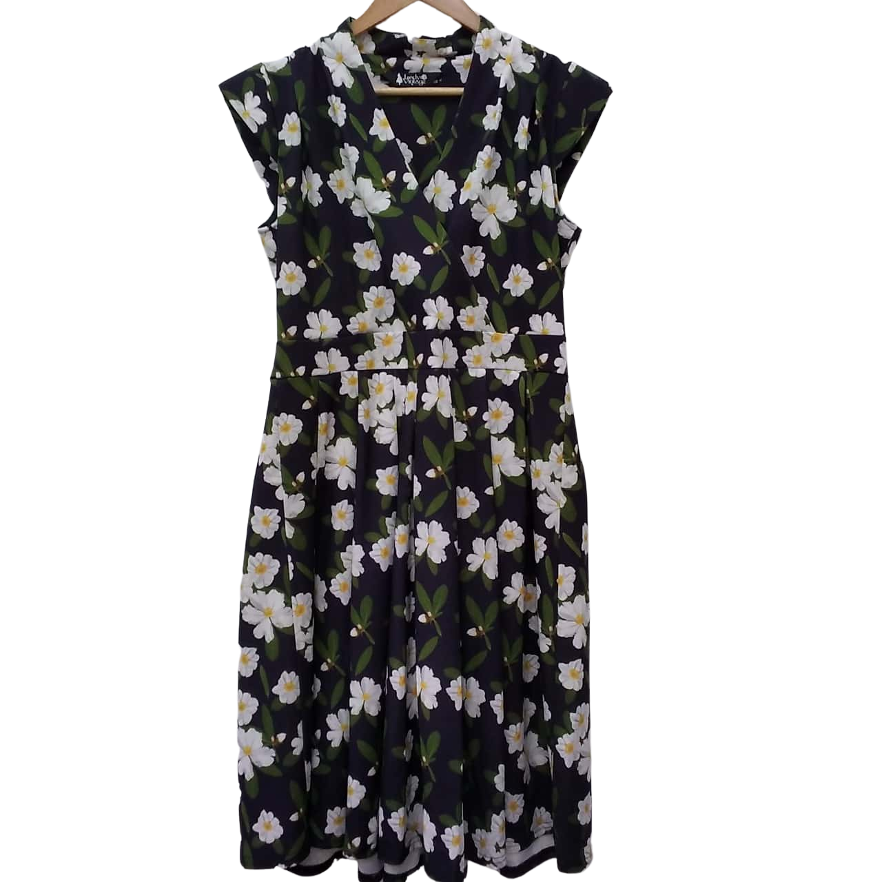 1626327 LADY VINTAGE Womens 16 Navy Floral Midi Dress (06, 143)(s)