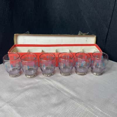 MCM Culver Style Turquoise & Gold Cocktail Glasses Set of 6 in Original Packaging