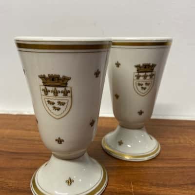 Pair of DLT Ceramic Goblets with gold Fleur-de-lis crown and sheep