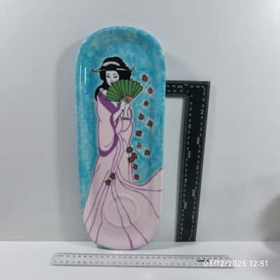 Hand-Painted Ceramic Serving Platter Signed 